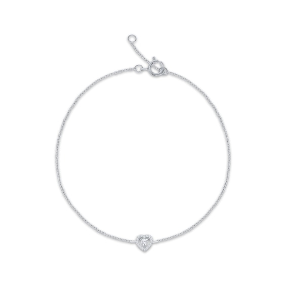 Diamond Heart Halo Chain Bracelet 1/8 ct tw Sterling Silver 7.5"