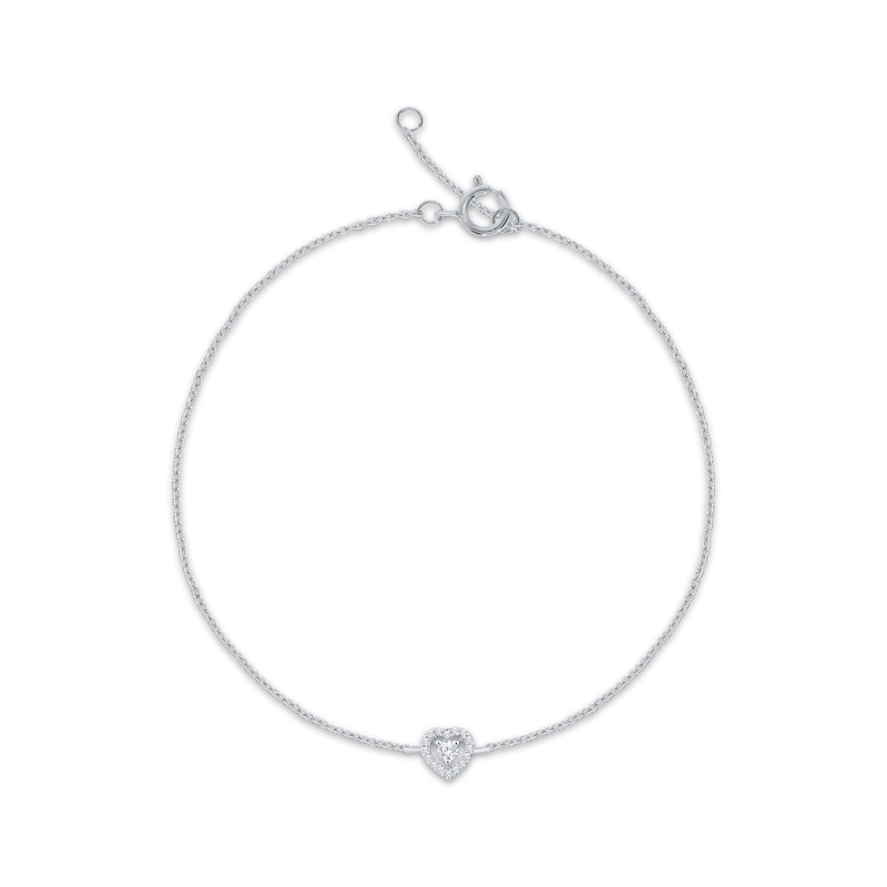 Main Image 1 of Diamond Heart Halo Chain Bracelet 1/8 ct tw Sterling Silver 7.5&quot;
