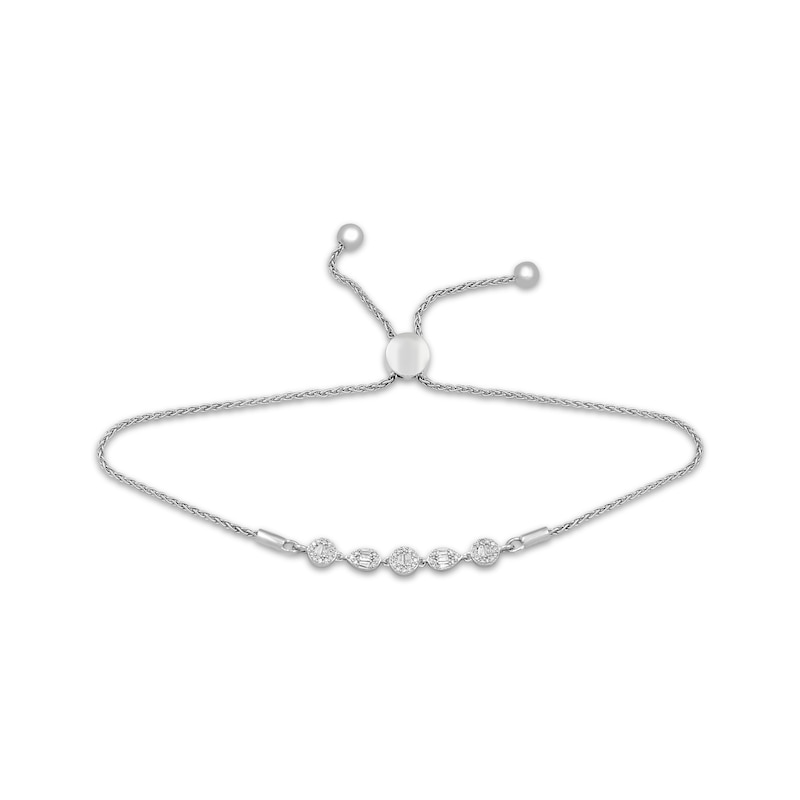 Main Image 1 of Baguette & Round-Cut Diamond Bolo Bracelet 1/5 ct tw Sterling Silver