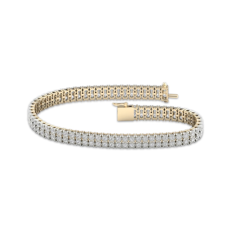 14K Yellow Gold Two Rows Diamond Cuff Bracelet