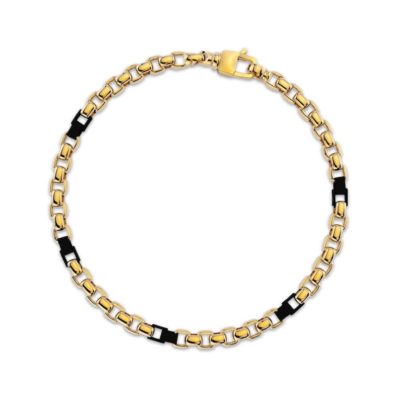 Solid Rolo Chain Bracelet 14K Yellow Gold & Black Ceramic 8.25"