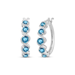 Swiss Blue Topaz & White Lab-Created Sapphire Swirl Hoop Earrings Sterling Silver