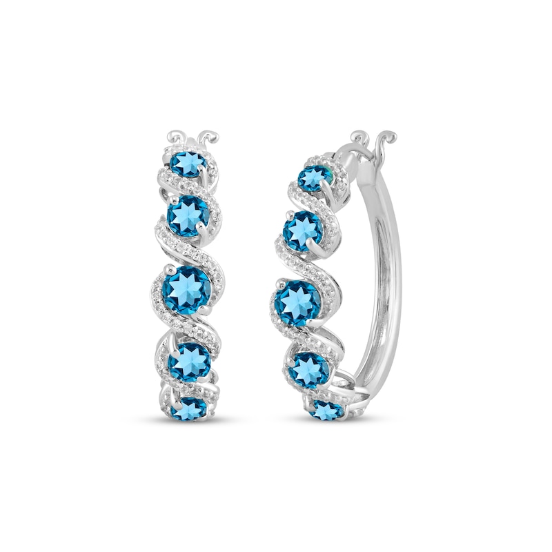 Main Image 1 of Swiss Blue Topaz & White Lab-Created Sapphire Swirl Hoop Earrings Sterling Silver
