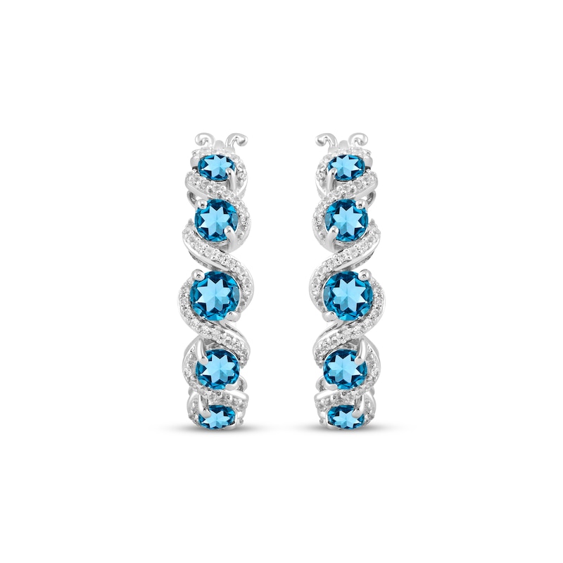 Main Image 2 of Swiss Blue Topaz & White Lab-Created Sapphire Swirl Hoop Earrings Sterling Silver