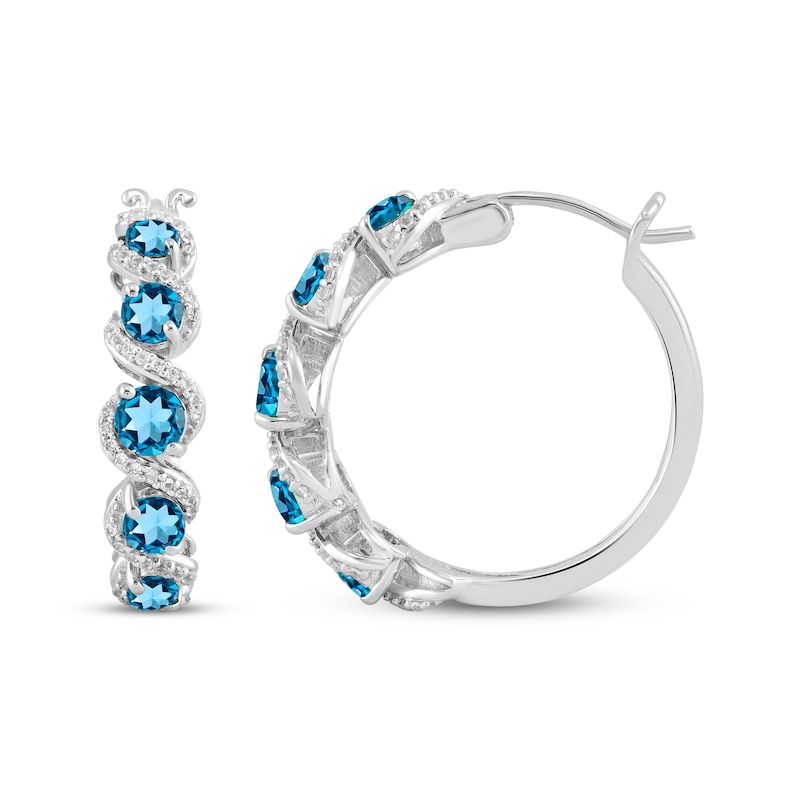 Main Image 3 of Swiss Blue Topaz & White Lab-Created Sapphire Swirl Hoop Earrings Sterling Silver