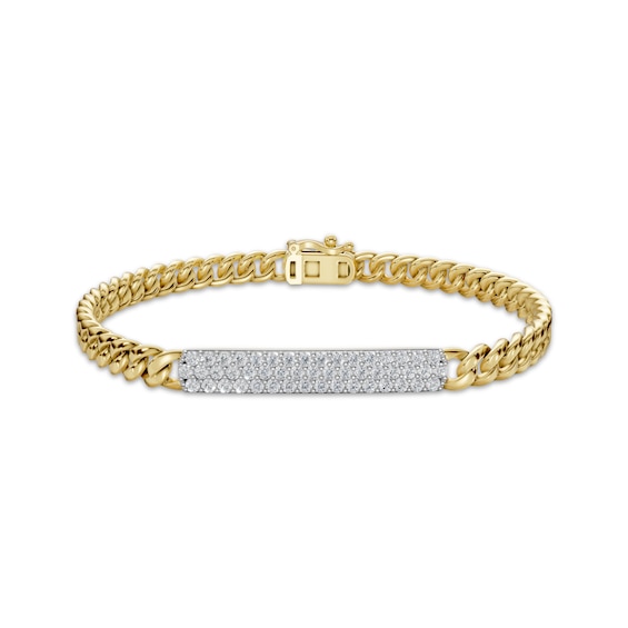 Diamond Rectangle Bar Chain Bracelet 1 ct tw 10K Yellow Gold 7.5"
