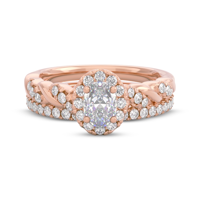 Main Image 3 of THE LEO Prisma Diamond Oval-Cut Halo Bridal Set 7/8 ct tw 14K Rose Gold