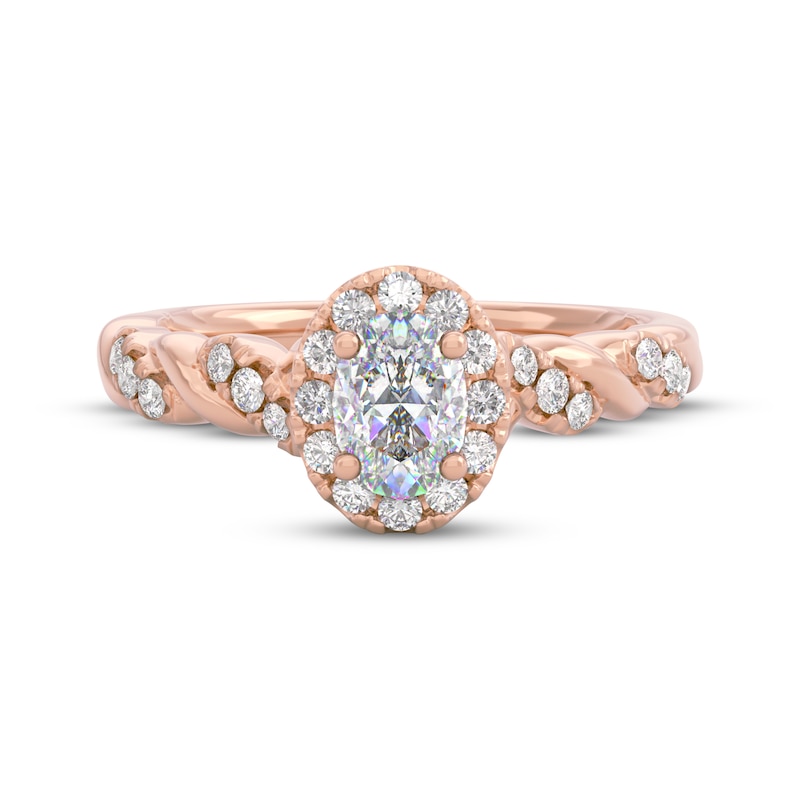 Main Image 6 of THE LEO Prisma Diamond Oval-Cut Halo Engagement Ring 5/8 ct tw 14K Rose Gold
