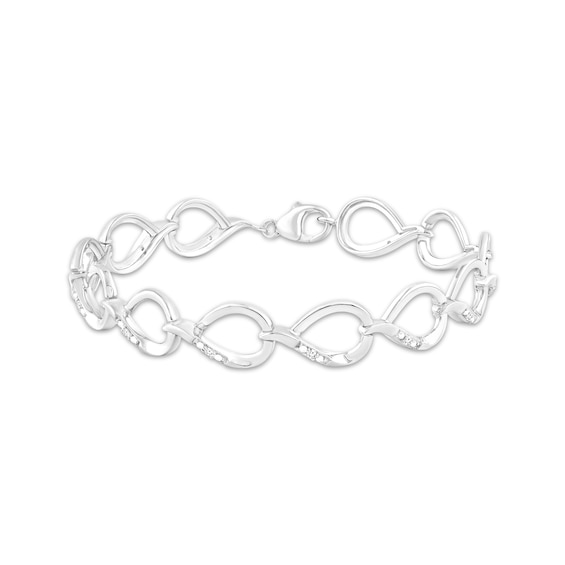 Diamond Teardrop Link Bracelet 1/6 ct tw Sterling Silver 7.25"