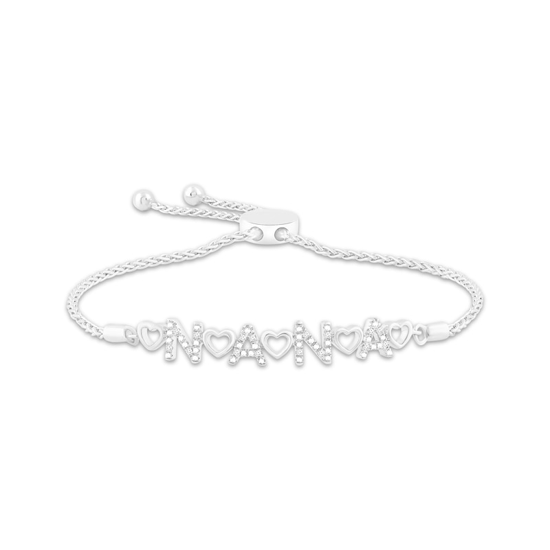 Main Image 1 of Diamond &quot;Nana&quot; Heart Alternating Bolo Bracelet 1/20 ct tw Sterling Silver 9.5&quot;