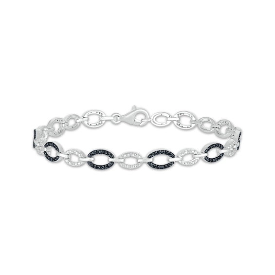 Black & White Diamond Oval Link Bracelet 1/2 ct tw Sterling Silver 7.5"