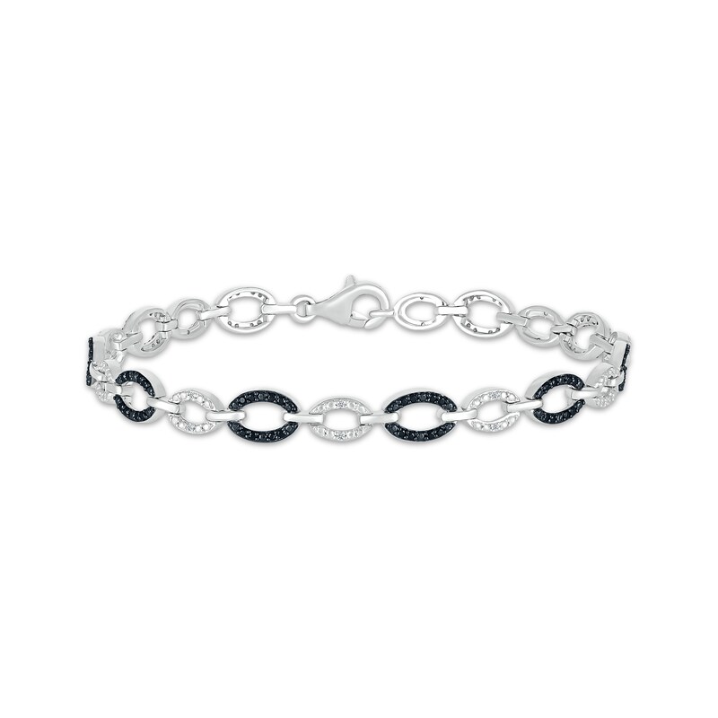 Main Image 1 of Black & White Diamond Oval Link Bracelet 1/2 ct tw Sterling Silver 7.5&quot;