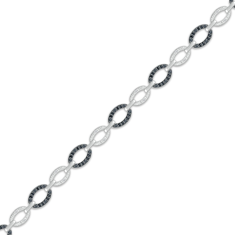 Main Image 2 of Black & White Diamond Oval Link Bracelet 1/2 ct tw Sterling Silver 7.5&quot;