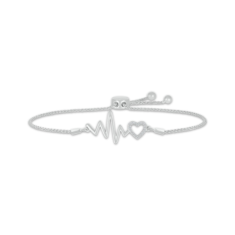 Main Image 1 of Diamond Heartbeat & Heart Bolo Bracelet 1/5 ct tw Sterling Silver
