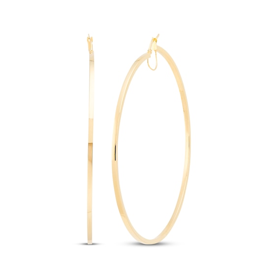 Square Tube Hoop Earrings 10K Yellow Gold 70mm