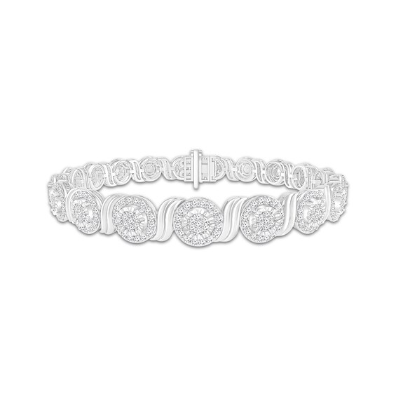 Diamond Circle Swirl Link Halo Bracelet 1/10 ct tw Sterling Silver 7"