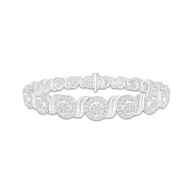 Main Image 1 of Diamond Circle Swirl Link Halo Bracelet 1/10 ct tw Sterling Silver 7&quot;