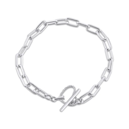 Diamond Paperclip Link Heart Toggle Bracelet 1/10 ct tw Sterling Silver 7.5"