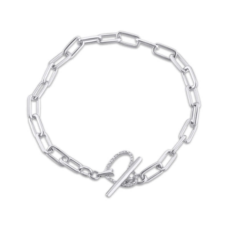 Main Image 1 of Diamond Paperclip Link Heart Toggle Bracelet 1/10 ct tw Sterling Silver 7.5&quot;