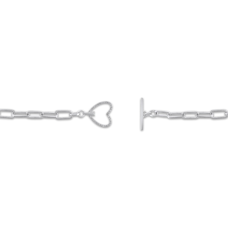 Diamond Paperclip Link Heart Toggle Bracelet 1/10 ct tw Sterling Silver 7.5"