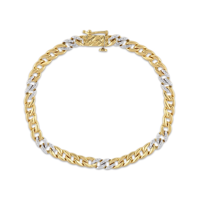 Diamond Curb Chain Bracelet 1/2 ct tw 10K Yellow Gold 7.25"