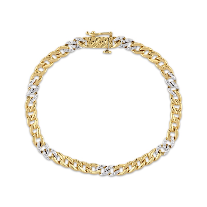 Main Image 1 of Diamond Curb Chain Bracelet 1/2 ct tw 10K Yellow Gold 7.25&quot;