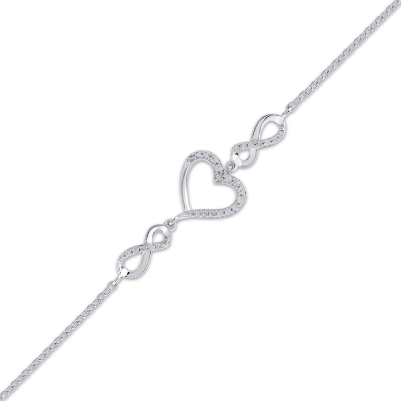 Diamond Infinity Heart Chain Bracelet 1/6 ct tw Sterling Silver 7.5"