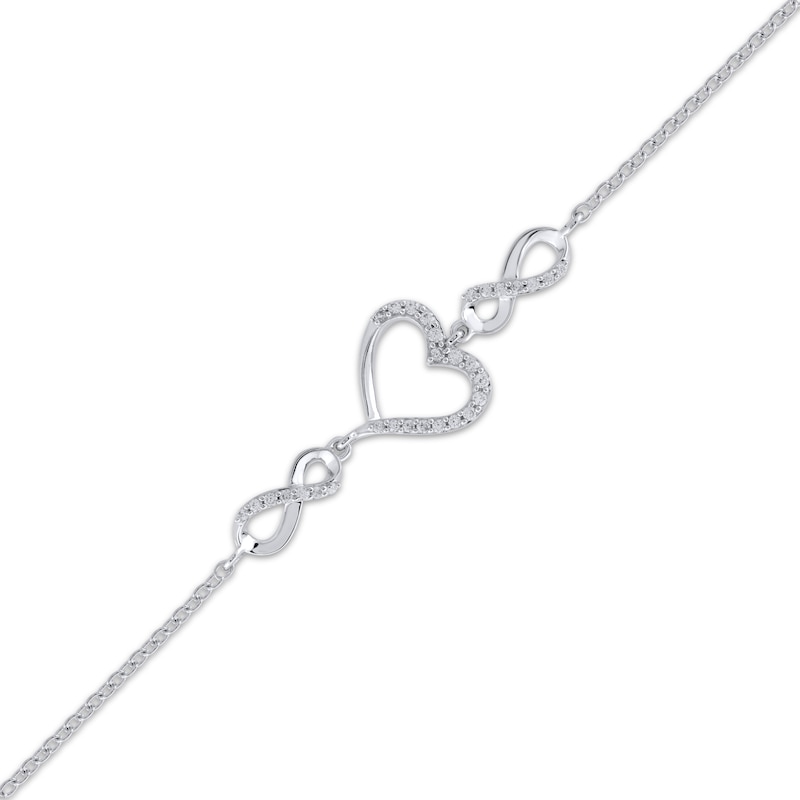 Main Image 1 of Diamond Infinity Heart Chain Bracelet 1/6 ct tw Sterling Silver 7.5&quot;