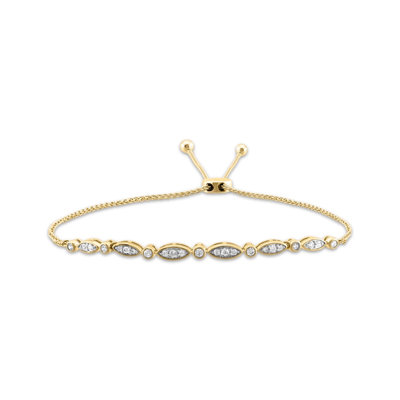 Diamond Marquise & Round Link Bolo Bracelet 1/4 ct tw 10K Yellow Gold
