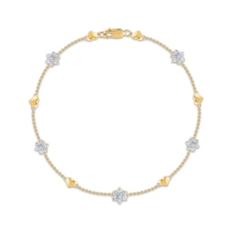 Diamond Heart & Star Chain Bracelet 1/2 ct tw 10K Yellow Gold 7.5"