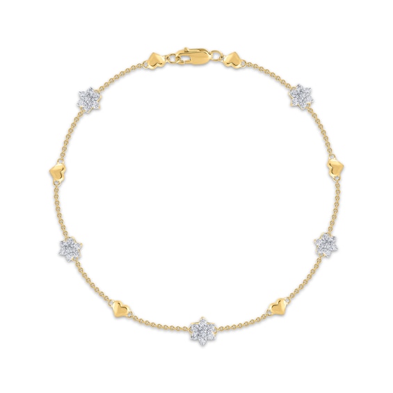 Diamond Heart & Star Chain Bracelet 1/2 ct tw 10K Yellow Gold 7.5"