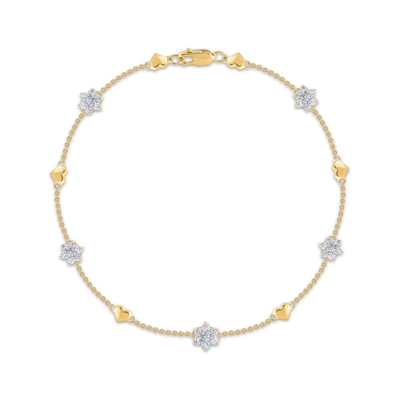 Main Image 1 of Diamond Heart & Star Chain Bracelet 1/2 ct tw 10K Yellow Gold 7.5"