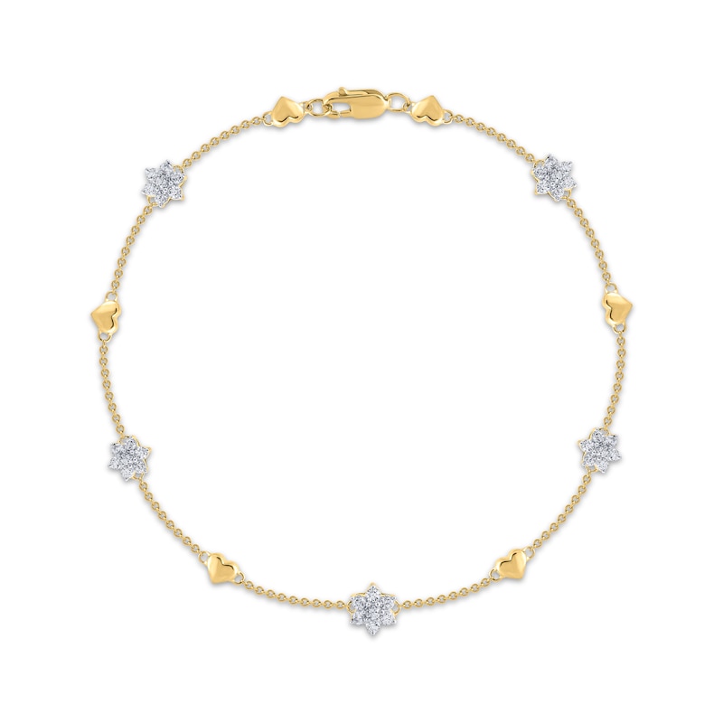 Diamond Heart & Star Chain Bracelet 1/2 ct tw 10K Yellow Gold 7.5"