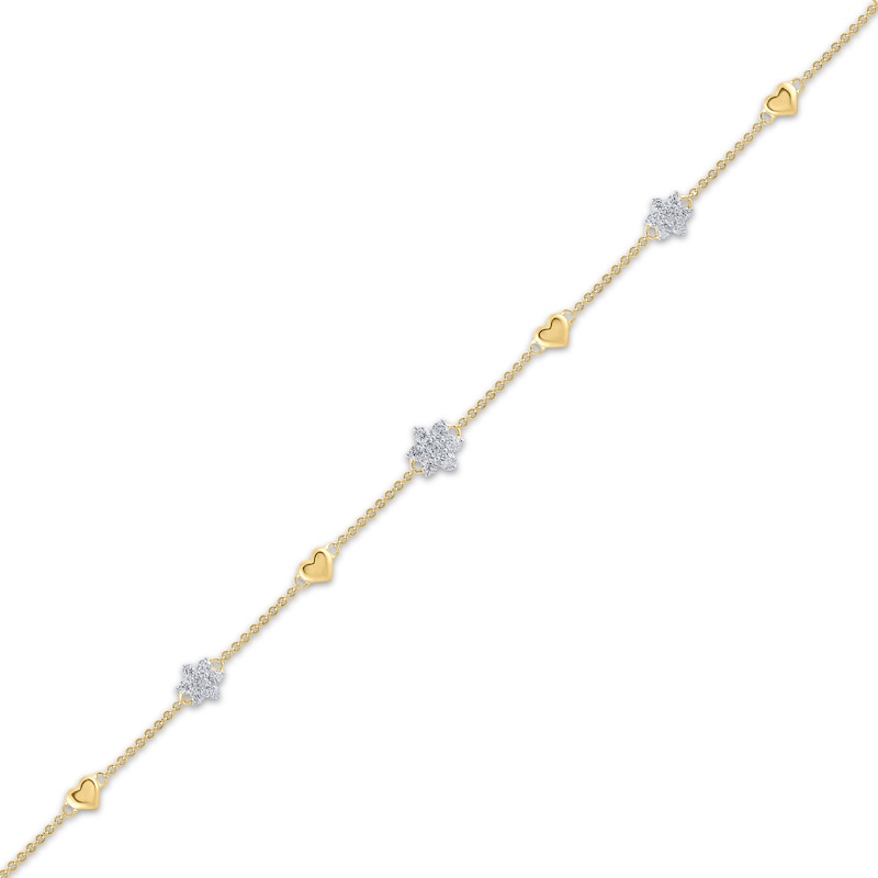 Diamond Heart & Star Chain Bracelet 1/2 ct tw 10K Yellow Gold 7.5"