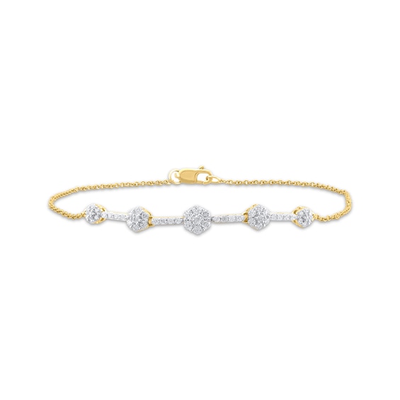 Multi-Diamond Flower Line Bracelet 1/2 ct tw 10K Yellow Gold 7.5"