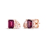 Thumbnail Image 0 of Toi et Moi Emerald-Cut Rhodolite Garnet & Pear-Shaped Morganite Earrings 10K Rose Gold