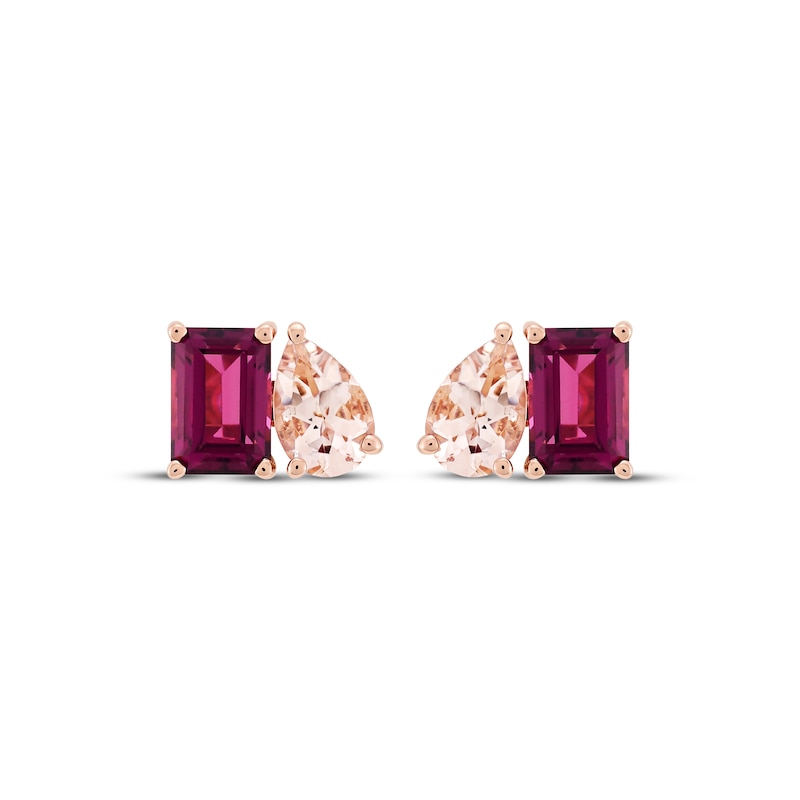 Toi et Moi Emerald-Cut Rhodolite Garnet & Pear-Shaped Morganite Earrings 10K Rose Gold