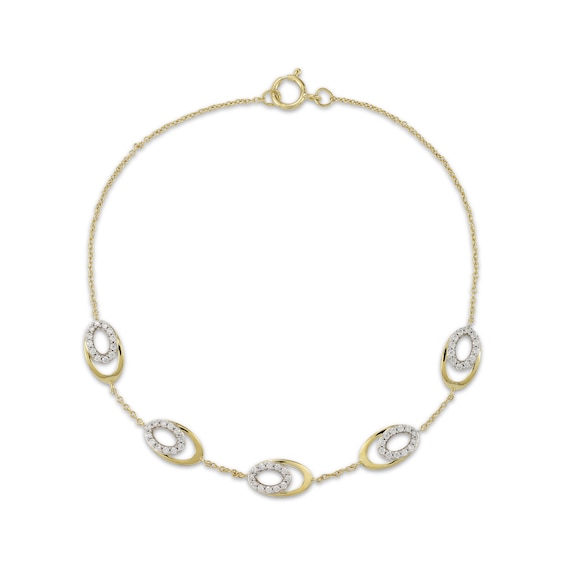 Diamond Oval Link Chain Bracelet 1/3 ct tw 10K Yellow Gold 7.5"