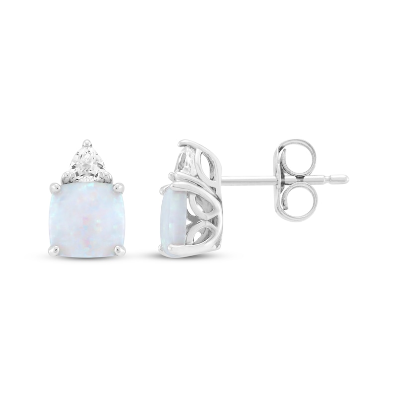 Cushion-Cut Lab-Created Opal & White Lab-Created Sapphire Stud Earrings Sterling Silver