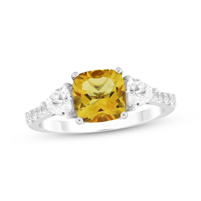 Main Image 1 of Cushion-Cut Citrine & White Lab-Created Sapphire Ring Sterling Silver