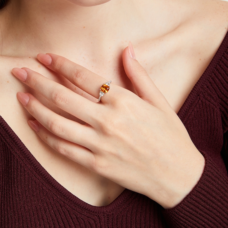 Main Image 3 of Cushion-Cut Citrine & White Lab-Created Sapphire Ring Sterling Silver