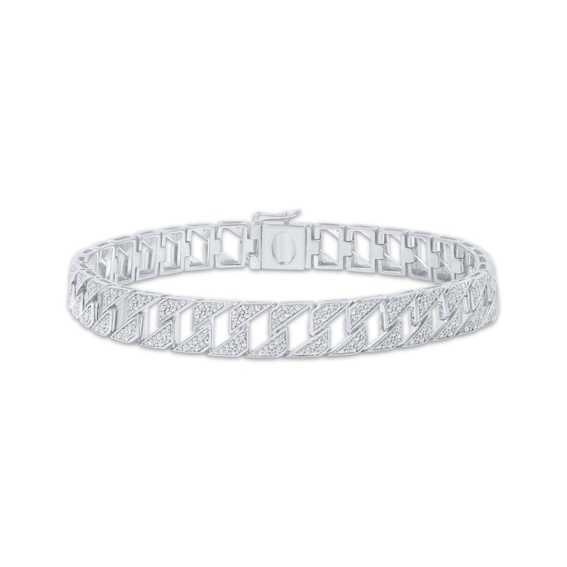 Main Image 1 of Men's Diamond Curb Chain Bracelet 1 ct tw Sterling Silver 8.5&quot;