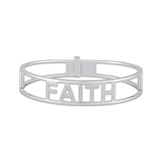 Diamond "Faith" Bangle Bracelet 1/3 ct tw Sterling Silver