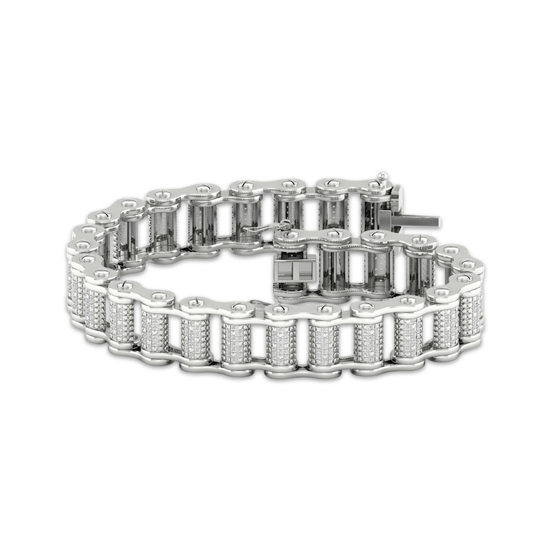 Men's Diamond Bicycle Chain Bracelet 1 ct tw Sterling Silver 8.5"