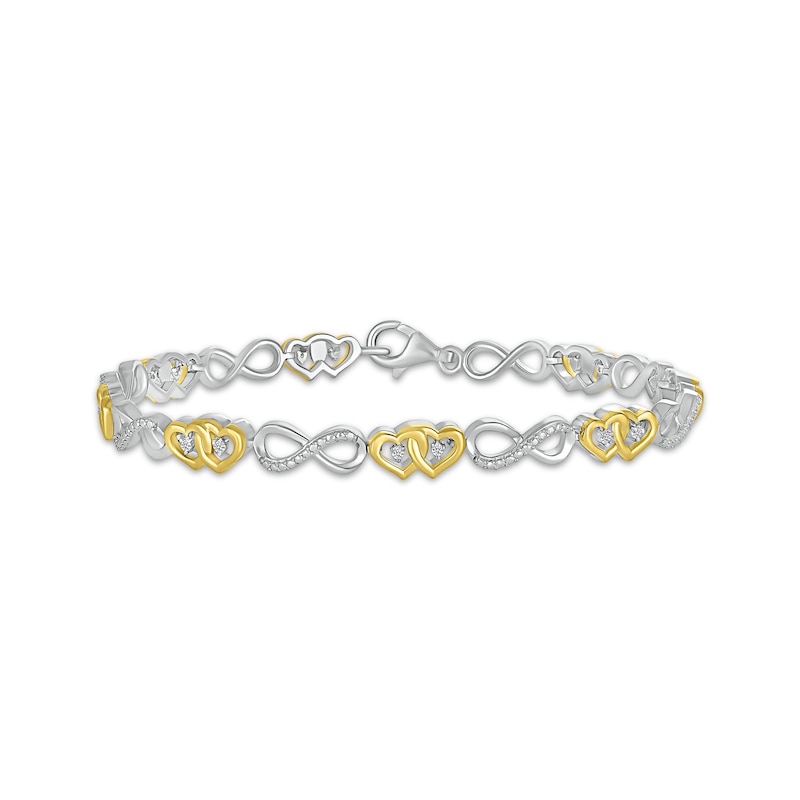 Main Image 1 of Diamond Hearts & Infinity Link Bracelet 1/10 ct tw Sterling Silver & 10K Yellow Gold 7.25&quot;