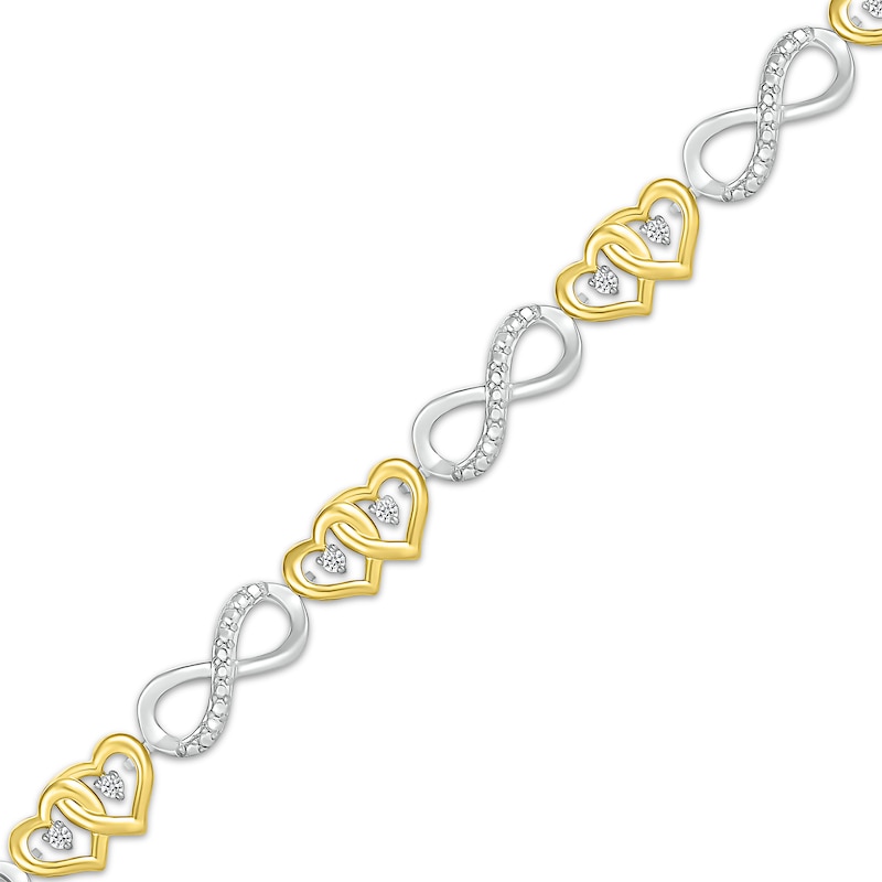 Main Image 2 of Diamond Hearts & Infinity Link Bracelet 1/10 ct tw Sterling Silver & 10K Yellow Gold 7.25&quot;