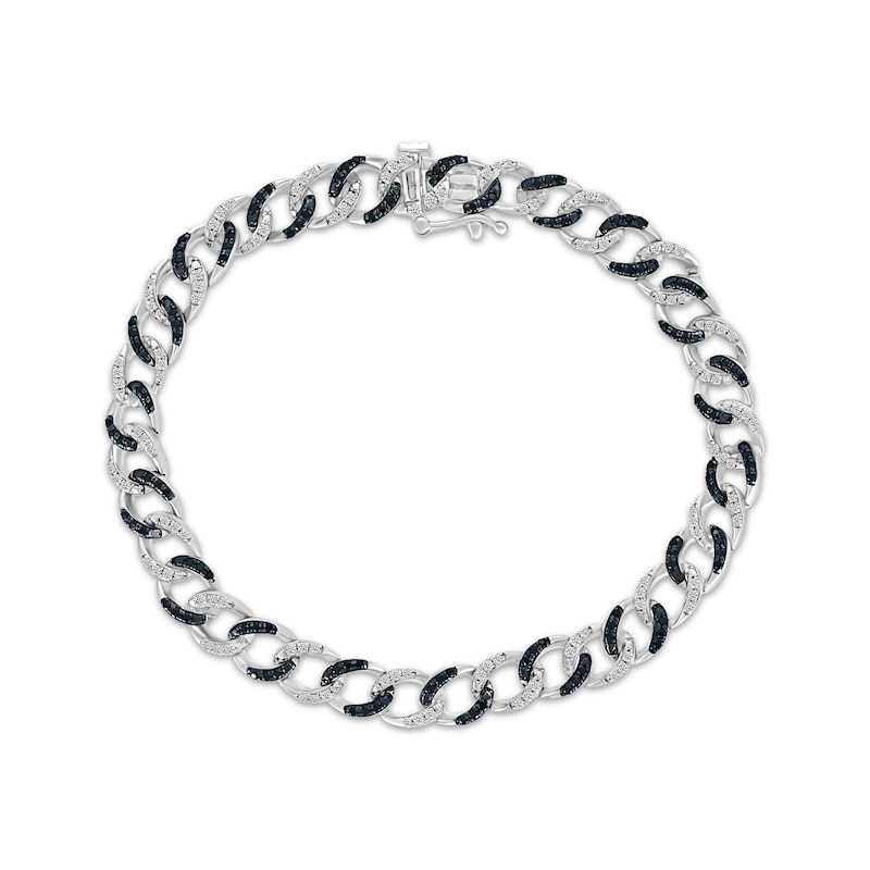 Black & White Diamond Curb Chain Bracelet 1 ct tw Sterling Silver 7"