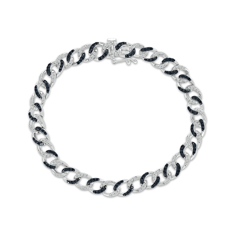 Main Image 1 of Black & White Diamond Curb Chain Bracelet 1 ct tw Sterling Silver 7&quot;