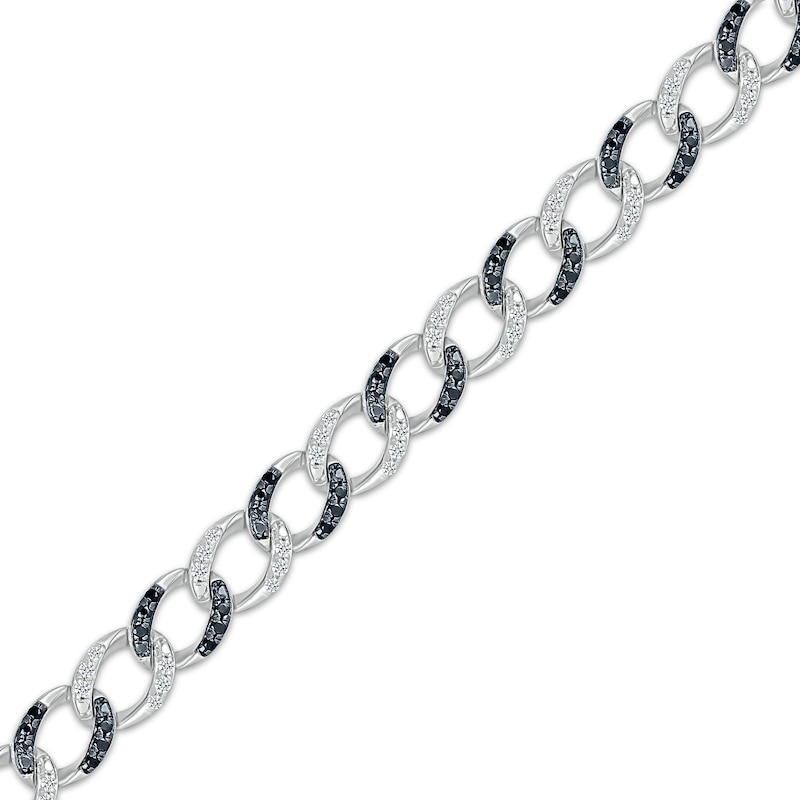 Main Image 2 of Black & White Diamond Curb Chain Bracelet 1 ct tw Sterling Silver 7&quot;