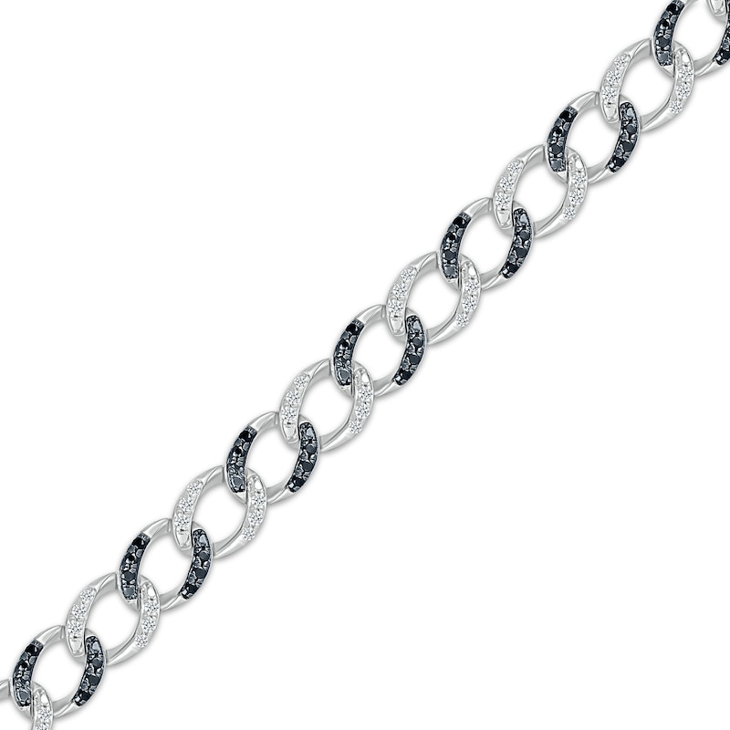 Black & White Diamond Curb Chain Bracelet 1 ct tw Sterling Silver 7"